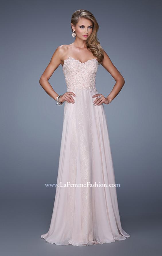 Picture of: Strapless Chiffon Prom Dress with Beaded Lace Bodice in Nude, Style: 20798, Detail Picture 3