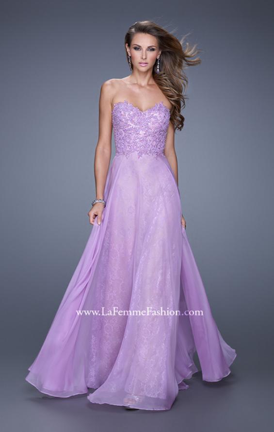 Picture of: Strapless Chiffon Prom Dress with Beaded Lace Bodice in Purple, Style: 20798, Detail Picture 4