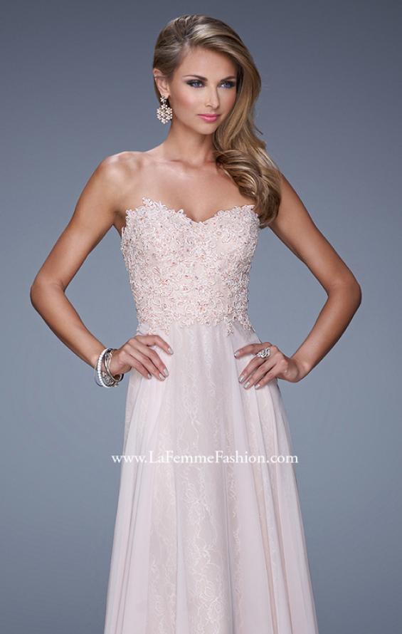 Picture of: Strapless Chiffon Prom Dress with Beaded Lace Bodice in Nude, Style: 20798, Detail Picture 7