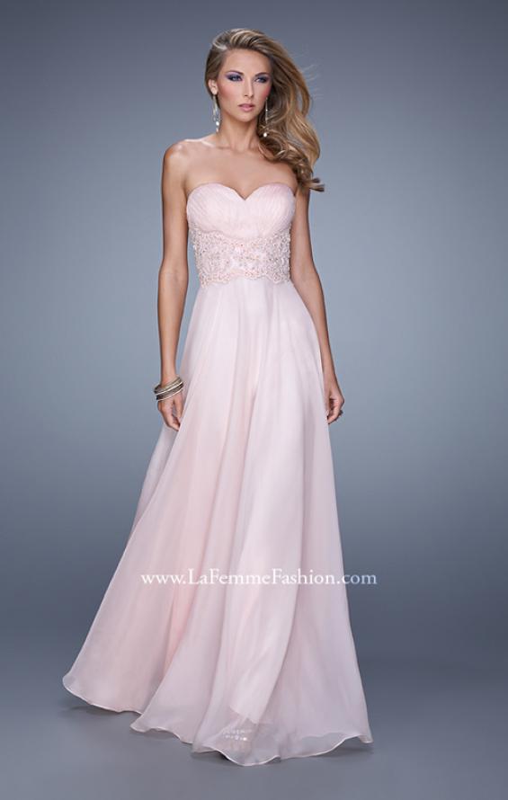 Picture of: Strapless Chiffon Dress with Sweetheart Neck and Ruching in Pink, Style: 20815, Detail Picture 3