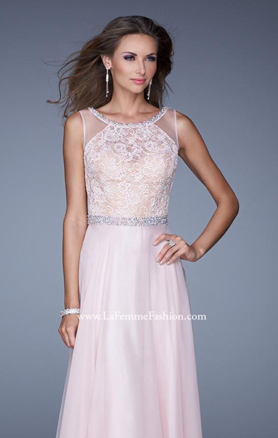 Picture of: Sheer Straps and Lace Bodice Prom Dress with Belt in Pink, Style: 20899, Detail Picture 1