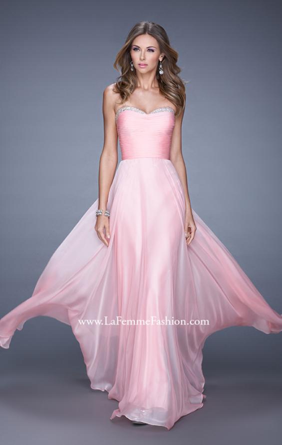 Picture of: Ruched and Beaded Long Chiffon Prom Dress in Pink, Style: 20901, Detail Picture 1