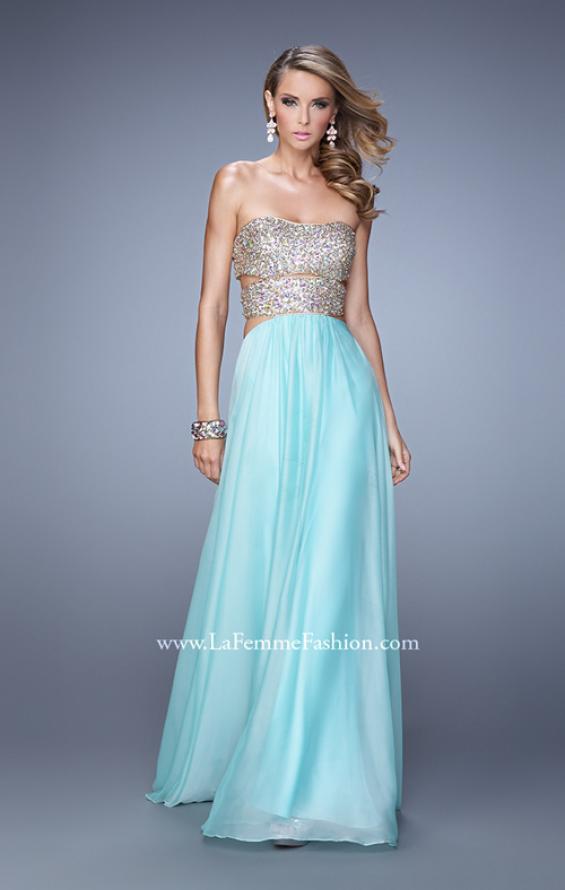 Picture of: Strapless Prom Gown with Cut Outs and Sequins in Aqua, Style: 20904, Detail Picture 2