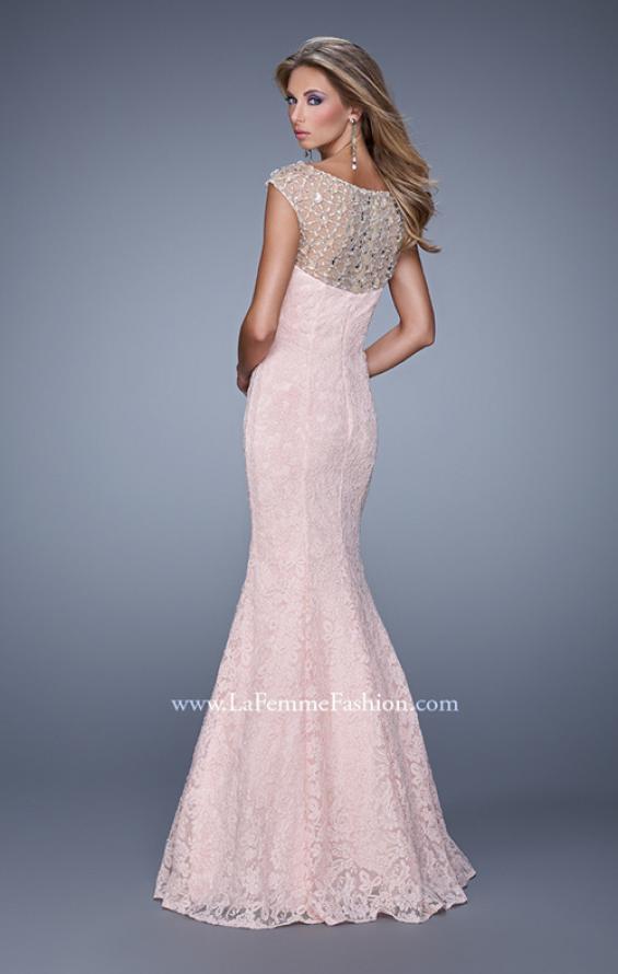 Picture of: Long Lace Cap Sleeve Mermaid Gown with Beading in Pink, Style: 20905, Back Picture
