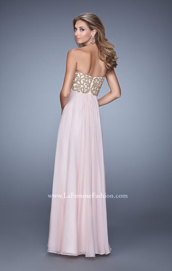 Picture of: Empire Waist Long Prom Dress with Metallic Pearls in Pink, Style: 20931, Back Picture