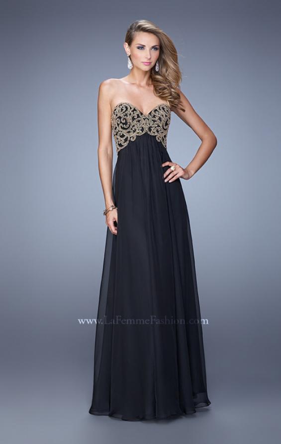Picture of: Empire Waist Long Prom Dress with Metallic Pearls in Black, Style: 20931, Detail Picture 2