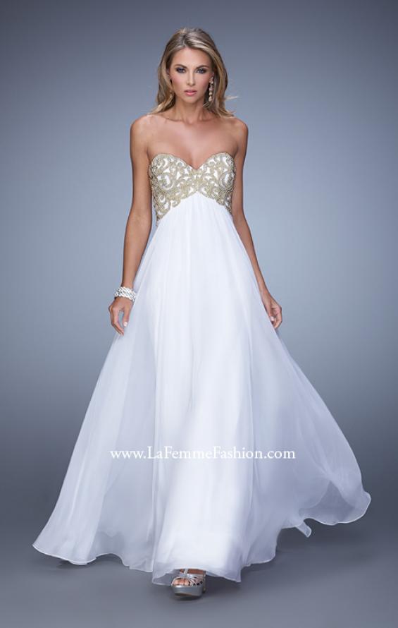 Picture of: Empire Waist Long Prom Dress with Metallic Pearls in White, Style: 20931, Detail Picture 3