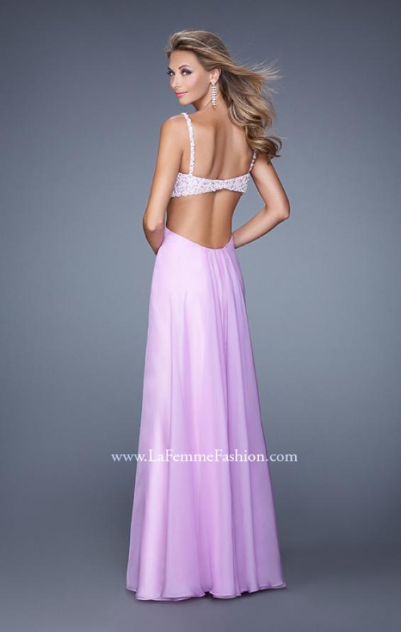 Picture of: Full Length Chiffon Prom Dress with Hand Beaded Bra Top in Wisteria, Style: 20942, Back Picture