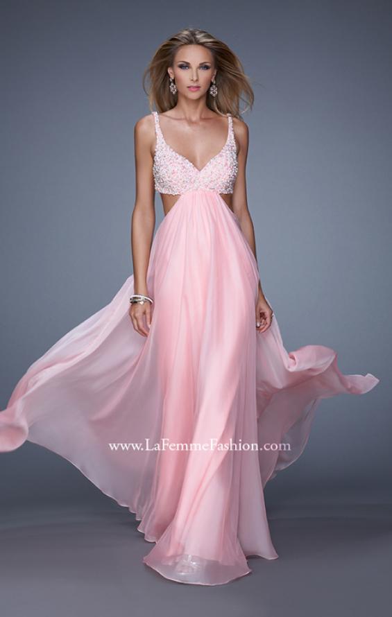 Picture of: Full Length Chiffon Prom Dress with Hand Beaded Bra Top in Pink, Style: 20942, Detail Picture 2