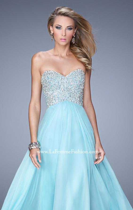 Picture of: Chiffon Prom Dress with Sweetheart Neckline and Pearls in Aqua, Style: 20952, Detail Picture 1