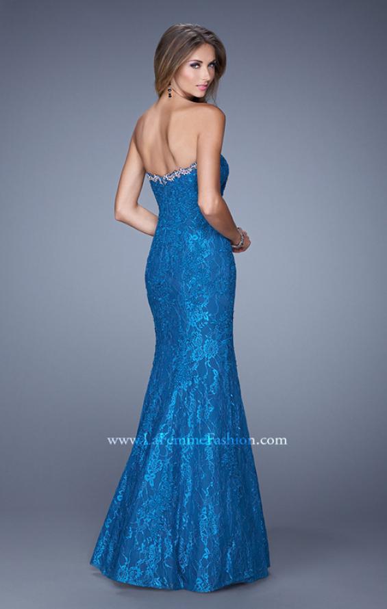 Picture of: Long Lace Mermaid Dress with Multicolored Beading in Blue, Style: 20964, Back Picture