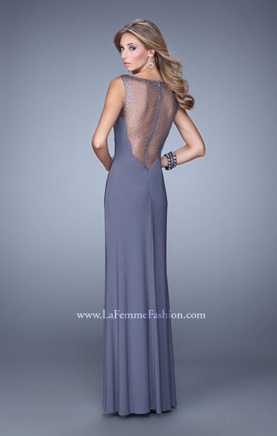 Picture of: Scattered Stone Long Prom Dress with Side Leg Slit in Gray, Style: 21018, Back Picture