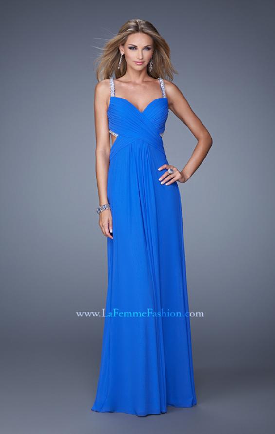 Picture of: Long Prom Dress with Beaded Straps and Cut Out Back in Blue, Style: 21021, Back Picture