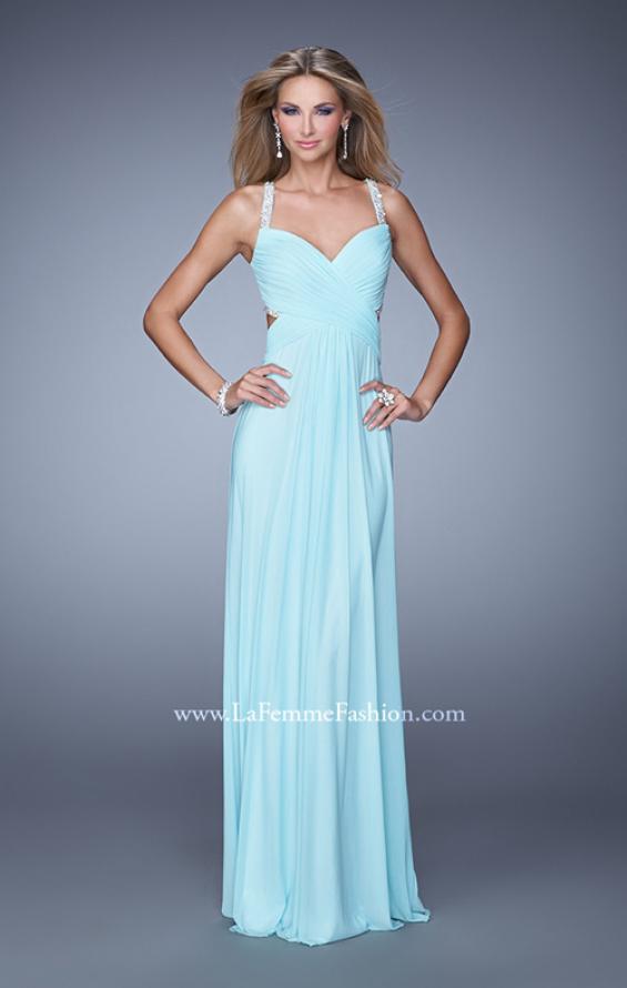 Picture of: Long Prom Dress with Beaded Straps and Cut Out Back in Aqua, Style: 21021, Detail Picture 2