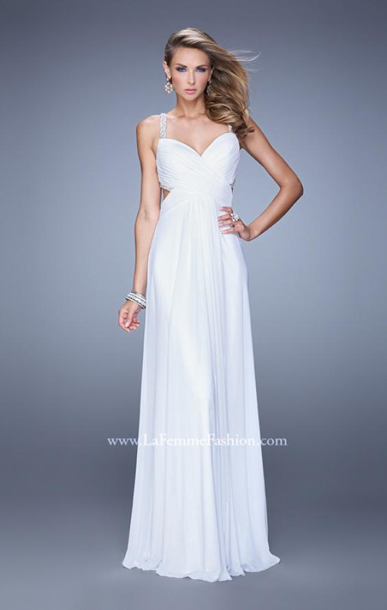 Picture of: Long Prom Dress with Beaded Straps and Cut Out Back in White, Style: 21021, Detail Picture 3
