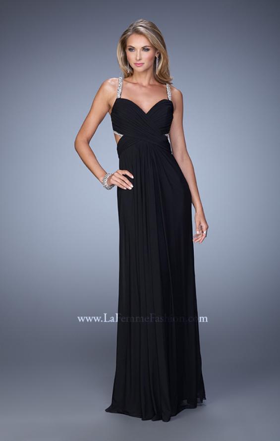 Picture of: Long Prom Dress with Beaded Straps and Cut Out Back in Black, Style: 21021, Detail Picture 7