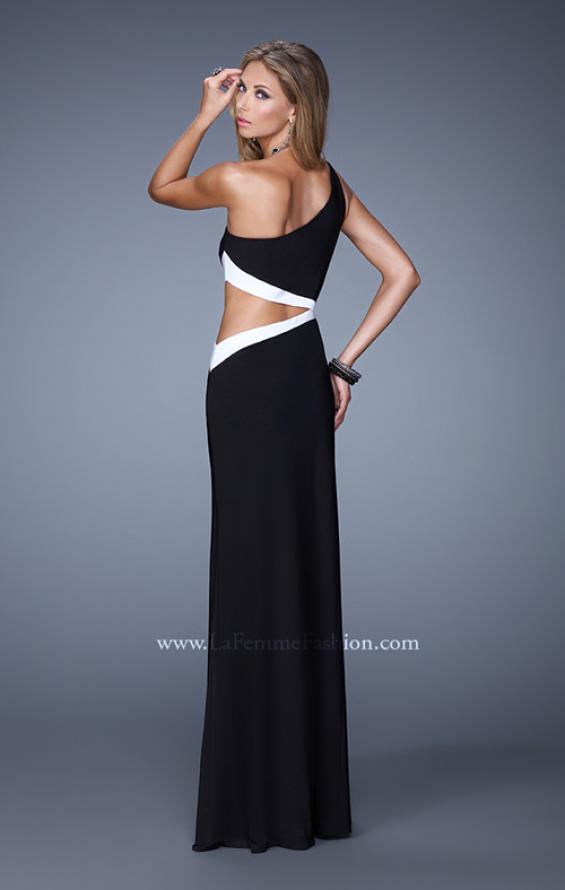 Picture of: Bold One Shoulder Prom Dress with Contrasting Trim in Black, Style: 21029, Back Picture