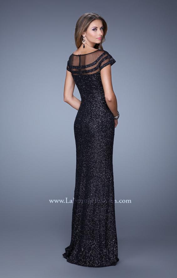 Picture of: Sultry Sequin Prom Dress with Cap Sleeves and Slit in Black, Style: 21058, Back Picture