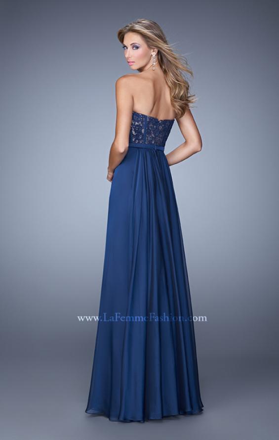 Picture of: Chiffon Prom Dress with Jeweled Lace Overlay in Blue, Style: 21079, Back Picture