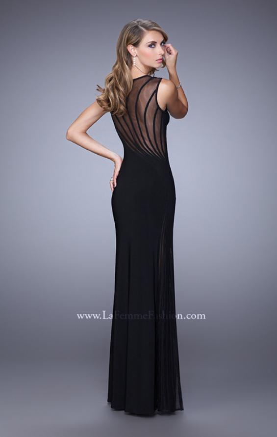 Picture of: Sleeveless Prom Dress with Sheer Neckline and Piping in Black, Style: 21097, Back Picture