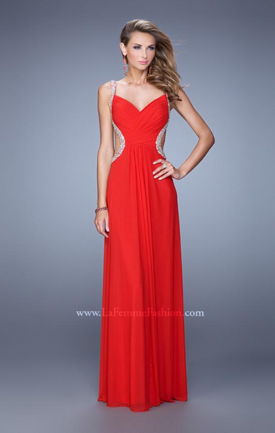 Picture of: Crisscross Gathered Bodice Prom Dress with Beaded Straps in Red, Style: 21123, Detail Picture 3