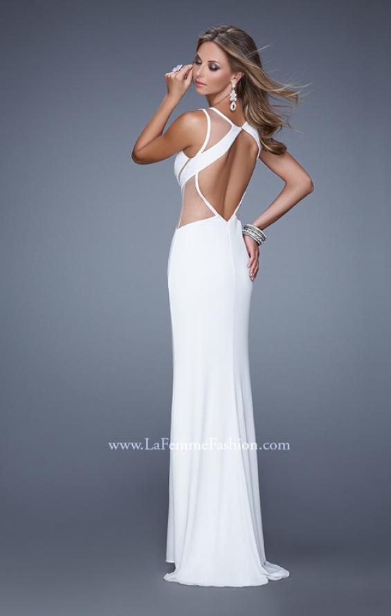 Picture of: Elegant Fitted Prom Dress with V Neck and Side Slit in White, Style: 21140, Back Picture