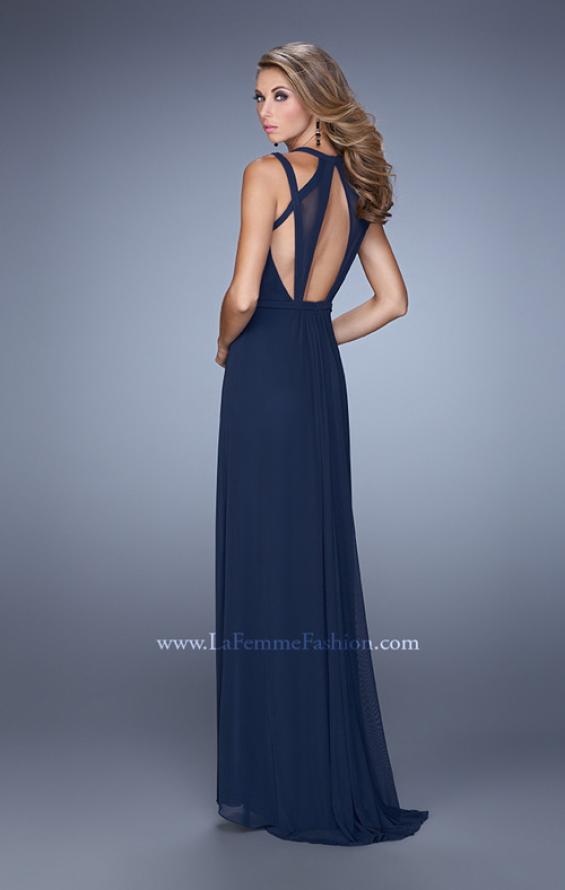 Picture of: Simple Long Jersey Prom Dress with Crisscross Straps in Navy, Style: 21143, Back Picture