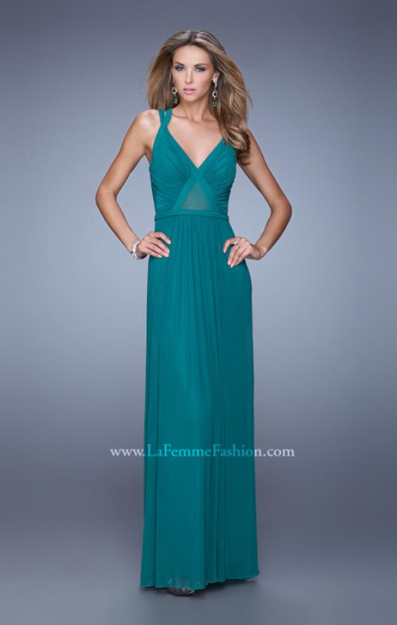 Picture of: Simple Long Jersey Prom Dress with Crisscross Straps in Teal, Style: 21143, Detail Picture 1