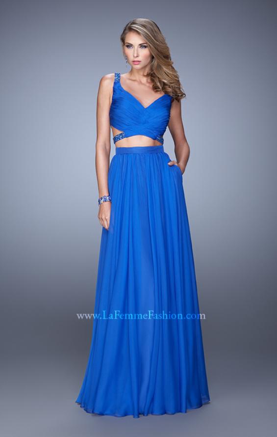 Picture of: Long Two Piece Prom Dress with Iridescent Straps in Blue, Style: 21152, Detail Picture 3