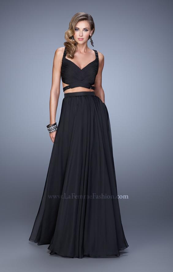 Picture of: Long Two Piece Prom Dress with Iridescent Straps in Black, Style: 21152, Detail Picture 4