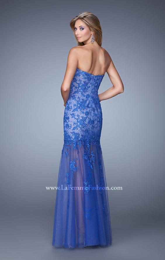 Picture of: Long Lace Dress with Sheer Tulle Skirt and Beaded Lace in Blue, Style: 21174, Back Picture