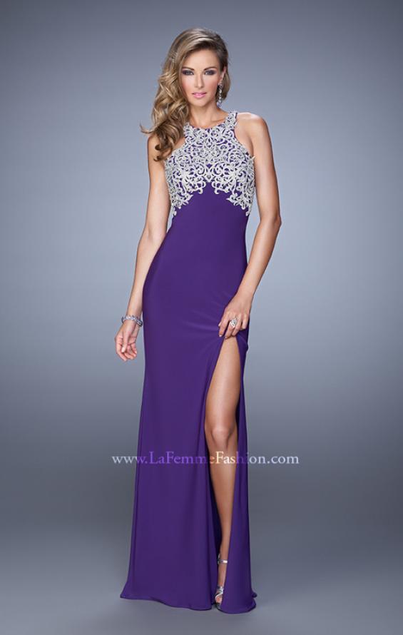 Picture of: Halter Prom Dress with Embroidery and Open Back in Purple, Style: 21183, Detail Picture 2