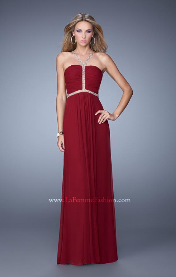 Picture of: Sheer Back Jersey Prom Dress with Rhinestones in Red, Style: 21185, Main Picture