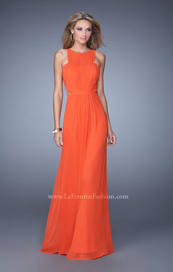 Picture of: High Scoop Neckline Prom Dress with Diamond Back in Orange, Style: 21187, Detail Picture 1