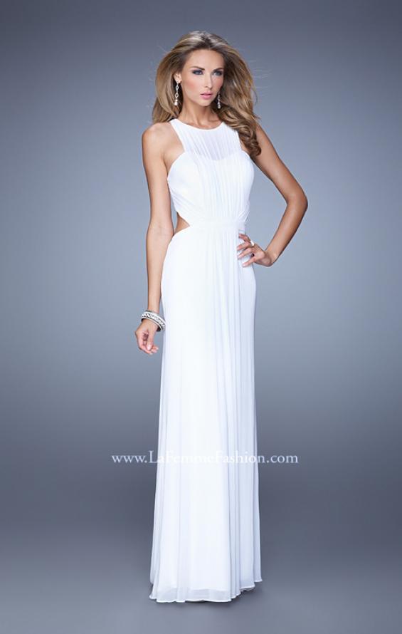 Picture of: High Scoop Neckline Prom Dress with Diamond Back in White, Style: 21187, Detail Picture 4