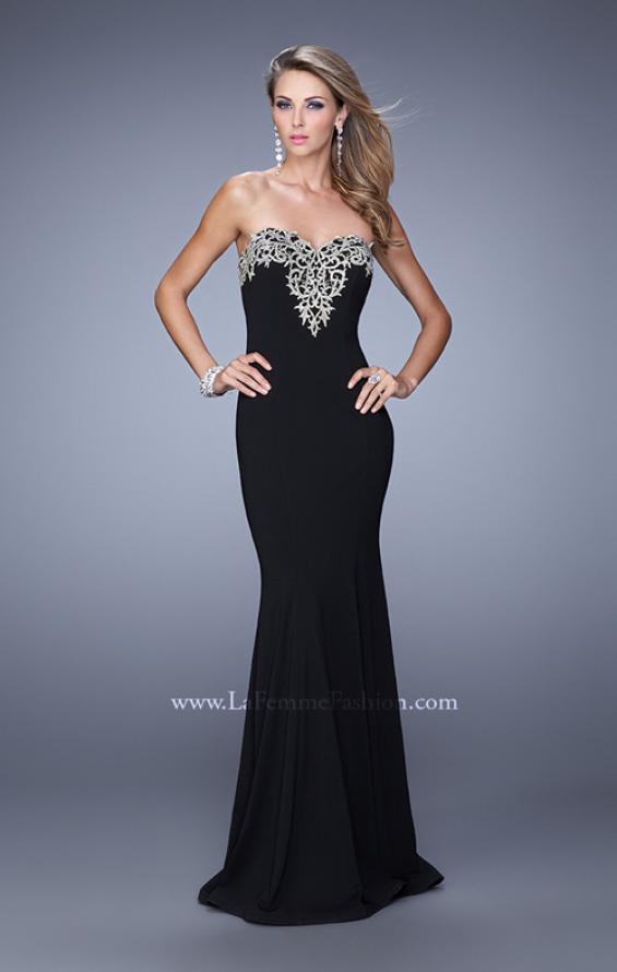 Picture of: Long Jersey Prom Dress with Flared Skirt and Stones in Black, Style: 21204, Detail Picture 1