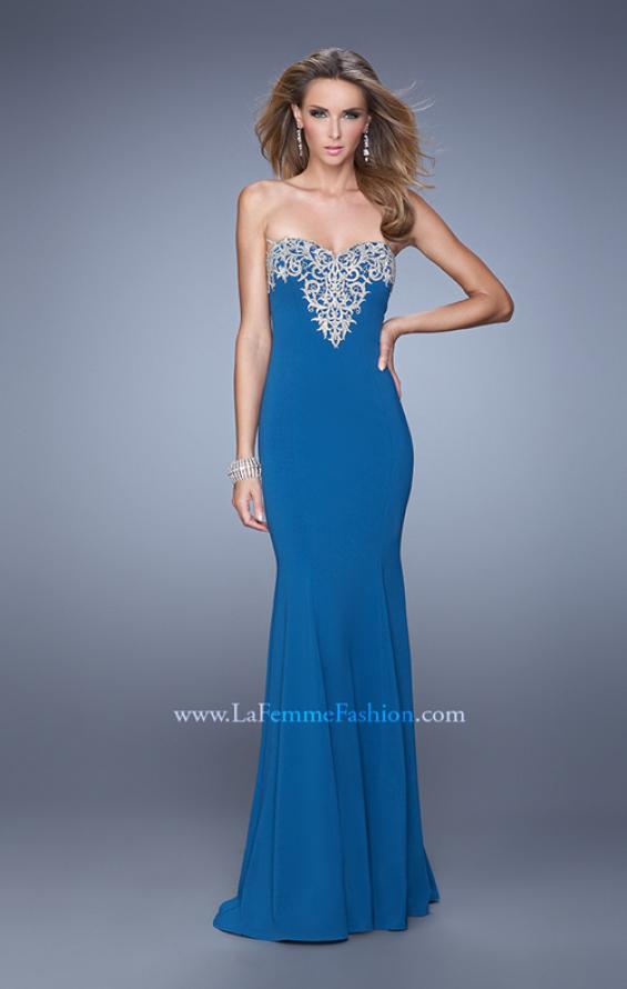 Picture of: Long Jersey Prom Dress with Flared Skirt and Stones in Blue, Style: 21204, Detail Picture 2