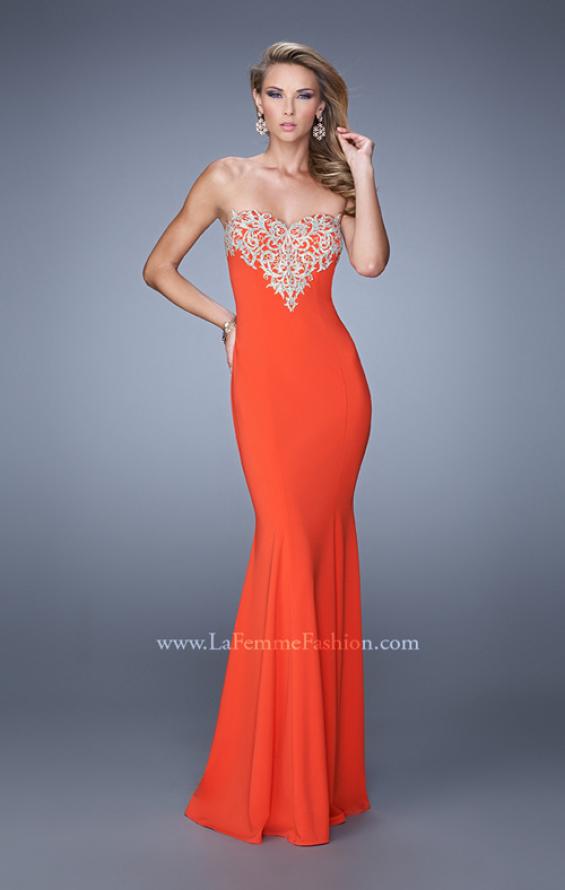 Picture of: Long Jersey Prom Dress with Flared Skirt and Stones in Red, Style: 21204, Detail Picture 3