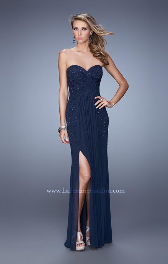 Picture of: Glam Embellished Prom Gown with Open Back in Navy, Style: 21235, Back Picture