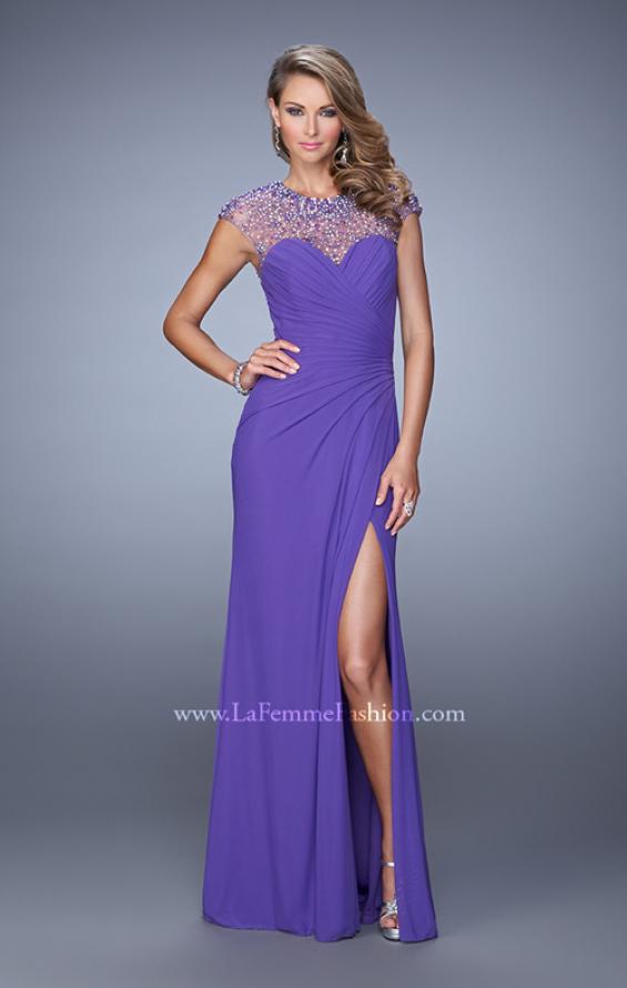Picture of: Cap Sleeve Gathered Bodice Prom Dress with Stones in Purple, Style: 21246, Detail Picture 3