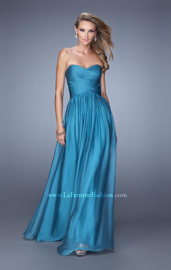Picture of: High Waist Strapless Prom Dress with Basket Weave Design in Teal, Style: 21257, Detail Picture 6
