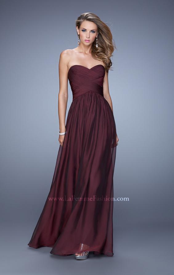 Picture of: High Waist Strapless Prom Dress with Basket Weave Design in Burgundy, Style: 21257, Detail Picture 7