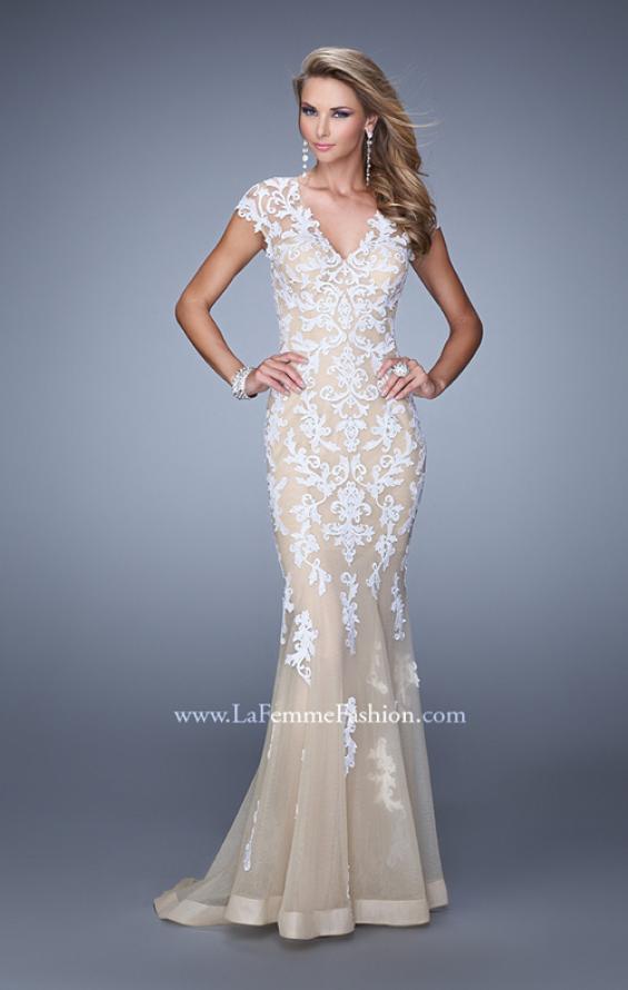 Picture of: Bold Prom Dress with Cap Sleeves and Embroidery in White, Style: 21283, Back Picture