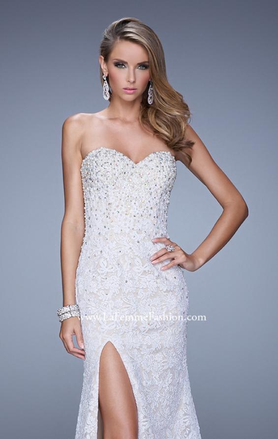 Picture of: Chic Lace Prom Gown with Open Back, Pearls, and Stones in White, Style: 21295, Detail Picture 5