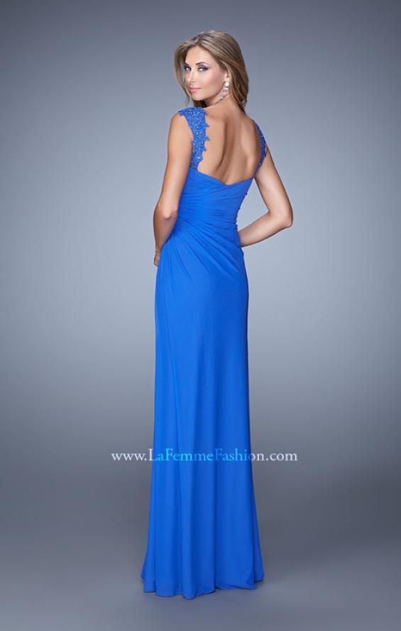 Picture of: Sweetheart Neck Prom Gown with Beaded Lace Detail in Blue, Style: 21310, Back Picture