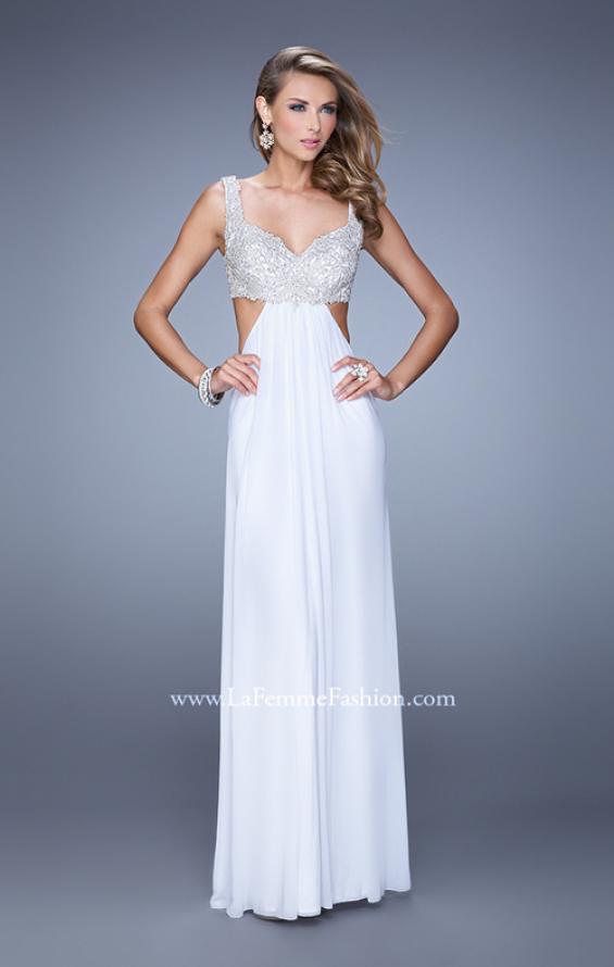 Picture of: Full Length Net Jersey Dress with Beaded Embroidery in White, Style: 21329, Detail Picture 1