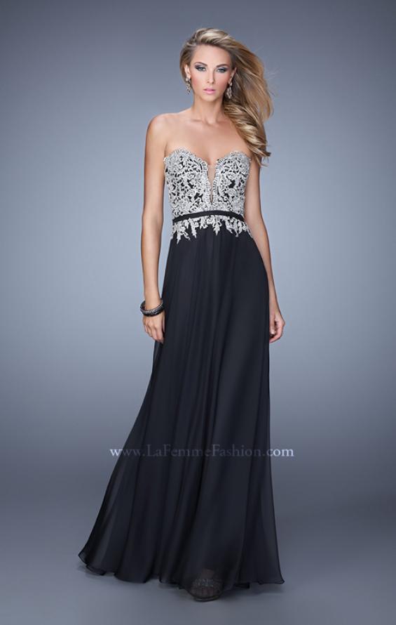 Picture of: Long Chiffon Embroidered Prom Dress with Belt in Black, Style: 21334, Main Picture