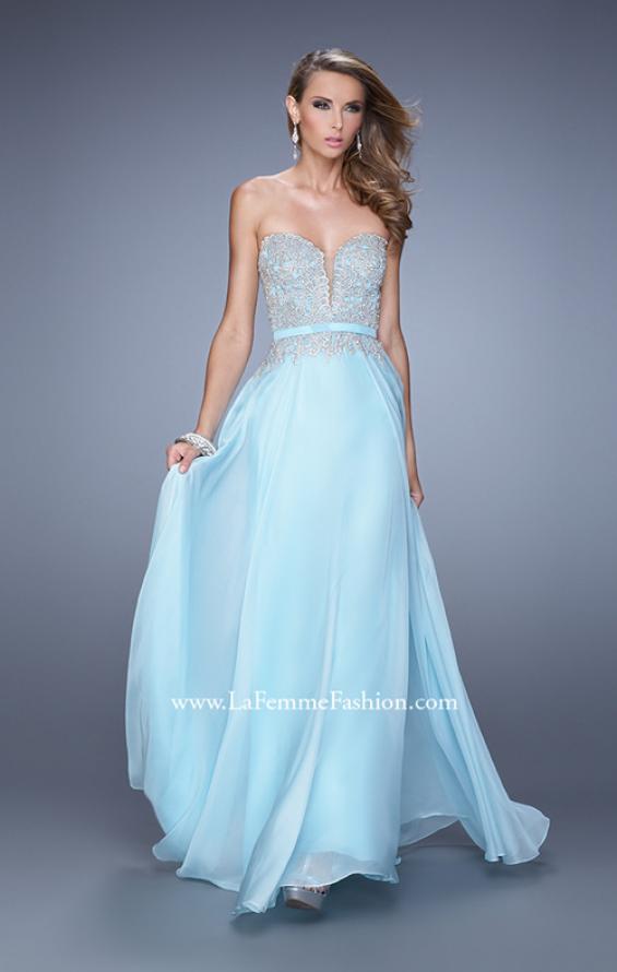 Picture of: Long Chiffon Embroidered Prom Dress with Belt in Blue, Style: 21334, Detail Picture 1