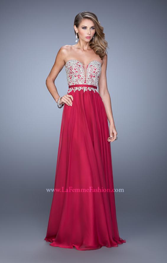 Picture of: Long Chiffon Embroidered Prom Dress with Belt in Red, Style: 21334, Detail Picture 3