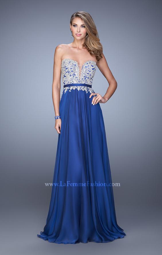 Picture of: Long Chiffon Embroidered Prom Dress with Belt in Blue, Style: 21334, Detail Picture 4